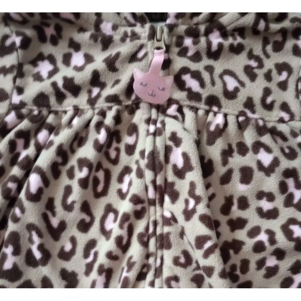 Carters Leopard Print Hooded Fleece Zip Up Jacket sz 9M Girls Infant Baby